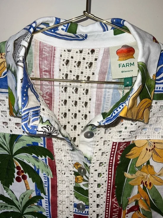 Farm Rio Tropical Destination Crochet Shirt Off White Medium NWT $248 - Picture 3 of 16